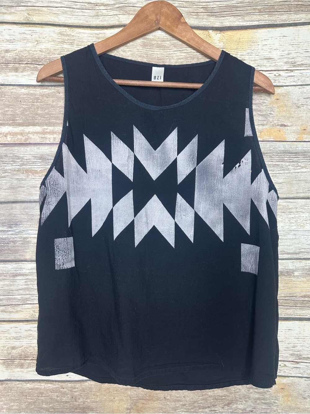 UZI M lightweight block print Aztec cotton tank top